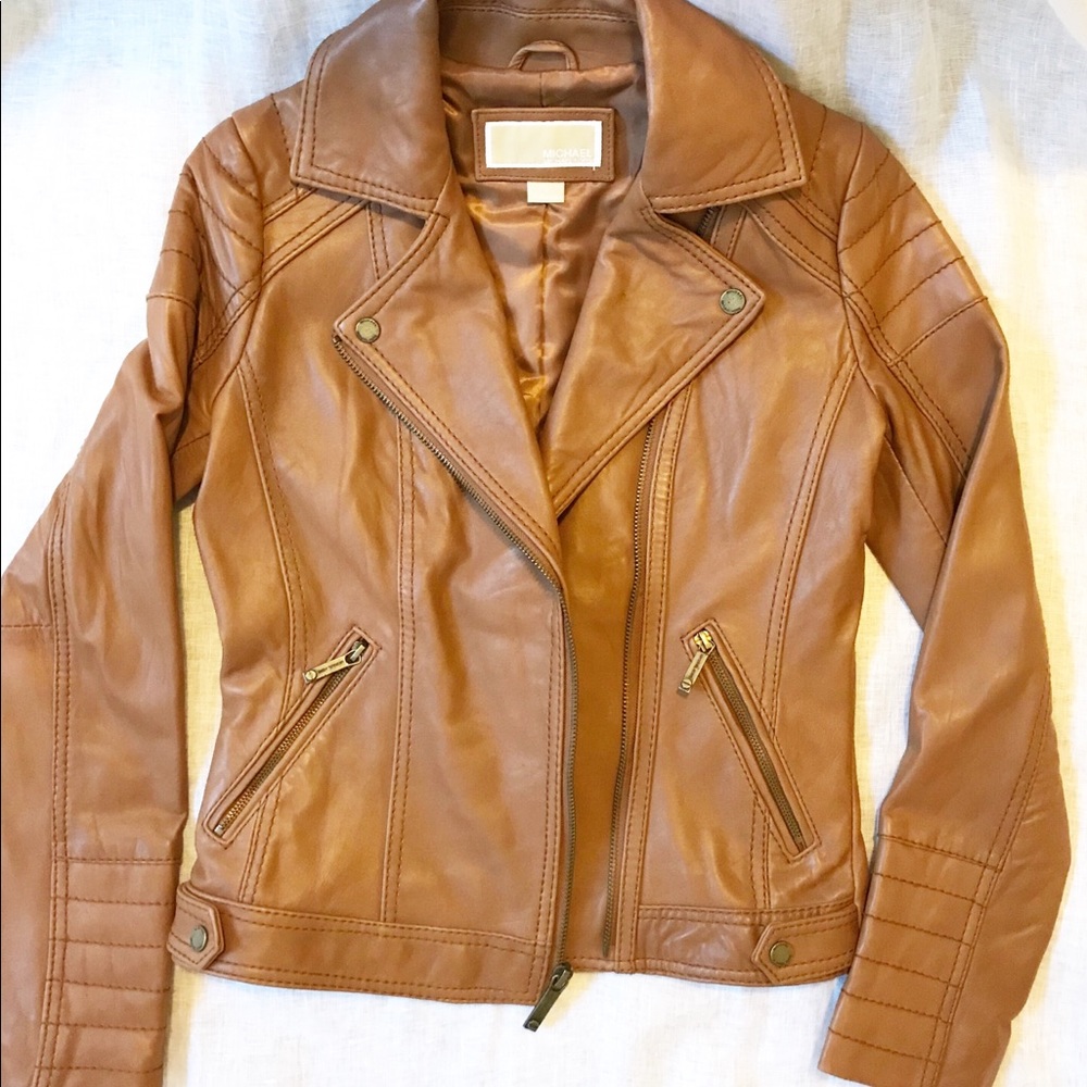 Michael Kors Brown Leather Moto Jacket